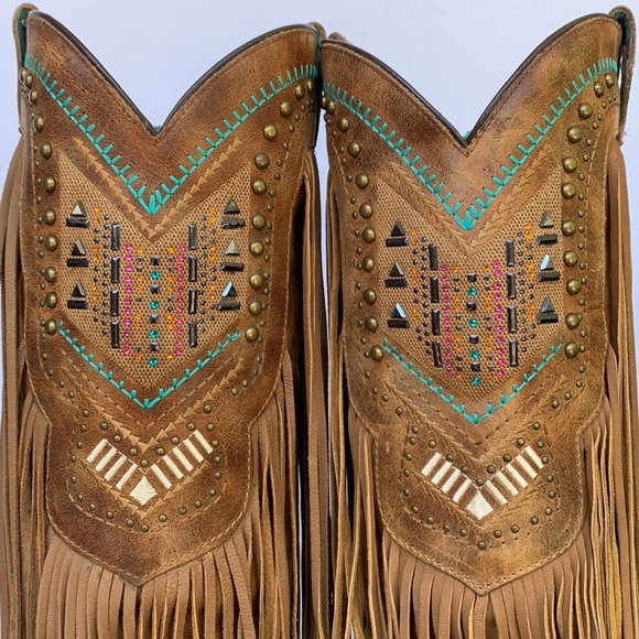 Sold CORRAL Vintage Fringe Aztec Swarovski Crystal Cowgirl Cowboy Western Boots - Picture 3 of 4